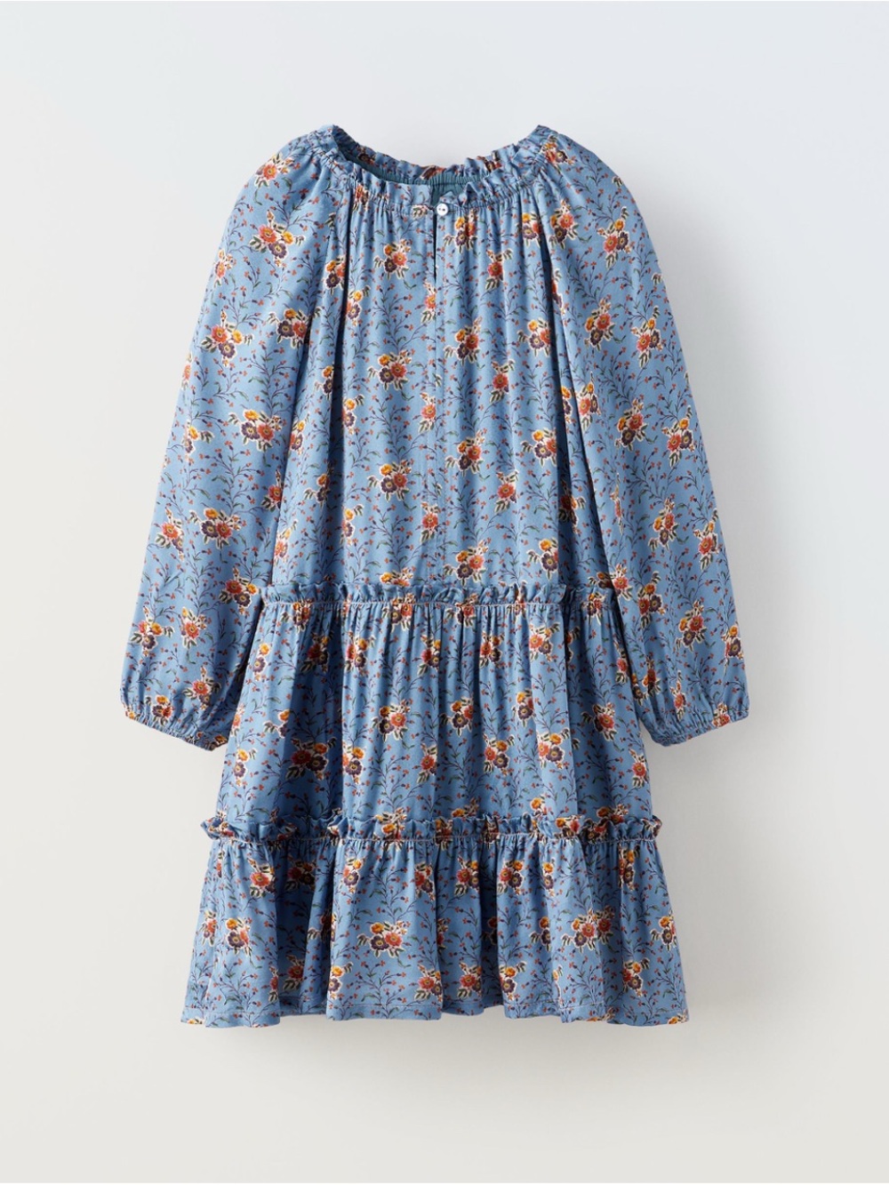 Zara Blue Floral Long-Sleeve Tiered Dress Sz 13/14
